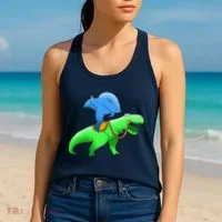 T-Rex Riding A Shark Women's Tank Top thumb 2
