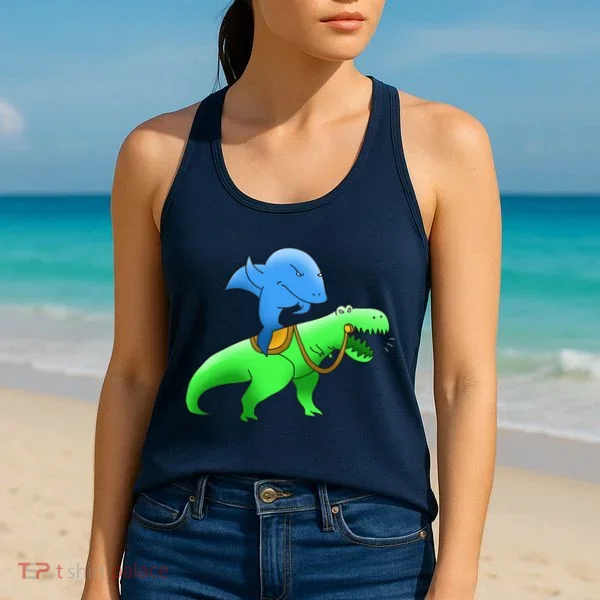 T-Rex Riding A Shark Women's Tank Top