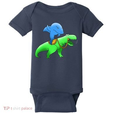 T-Rex Riding A Shark Baby Bodysuit