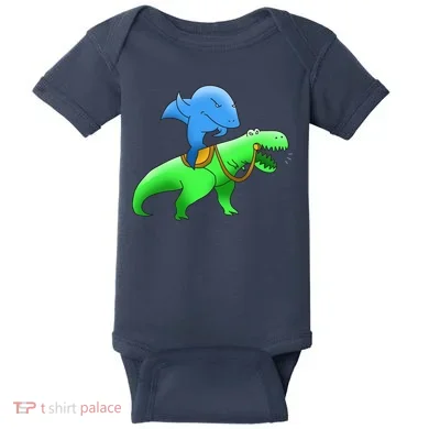T-Rex Riding A Shark Baby Bodysuit