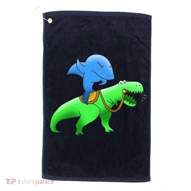 T-Rex Riding A Shark Golf Towel