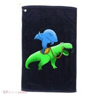 T-Rex Riding A Shark Golf Towel thumb 0