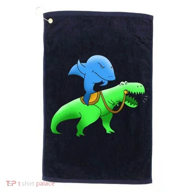 T-Rex Riding A Shark Golf Towel