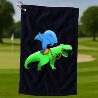 T-Rex Riding A Shark Golf Towel thumb 1