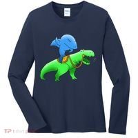 T-Rex Riding A Shark Women's Long Sleeve Shirt thumb 0