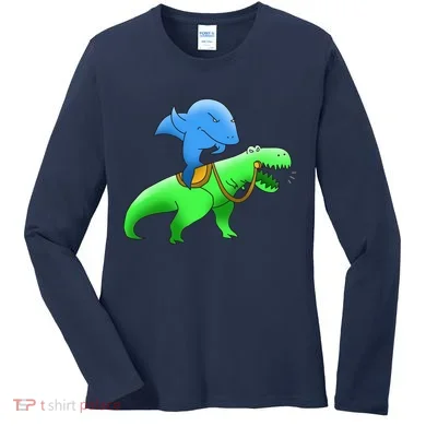 T-Rex Riding A Shark Women's Long Sleeve Shirt