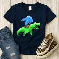 T-Rex Riding A Shark Women's T-Shirt thumb 3