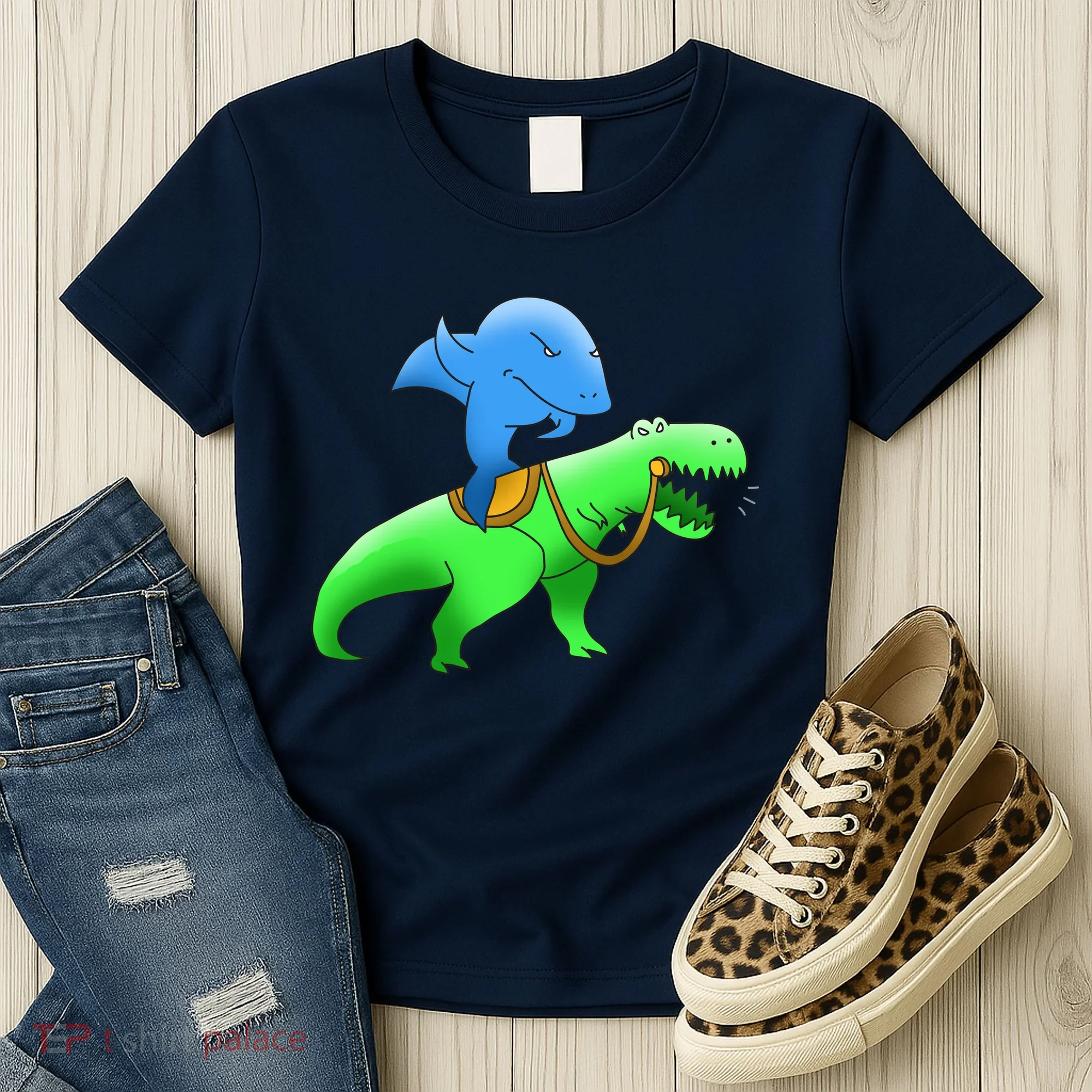 T-Rex Riding A Shark Women's T-Shirt