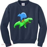 T-Rex Riding A Shark Kids Sweatshirt thumb 0