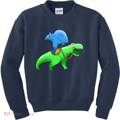 T-Rex Riding A Shark Kids Sweatshirt