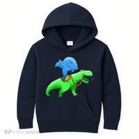 T-Rex Riding A Shark Kids Hoodie thumb 0