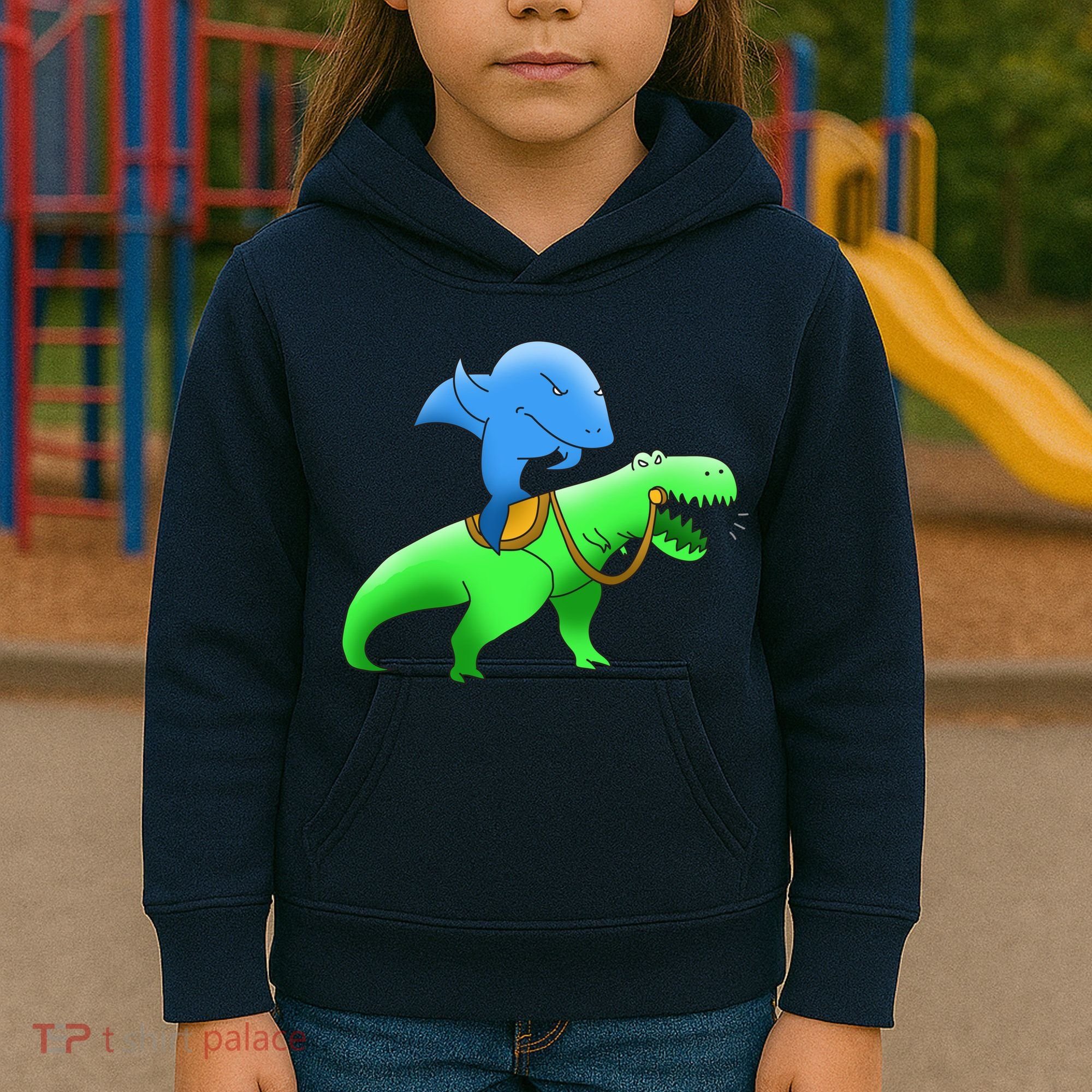 T-Rex Riding A Shark Kids Hoodie