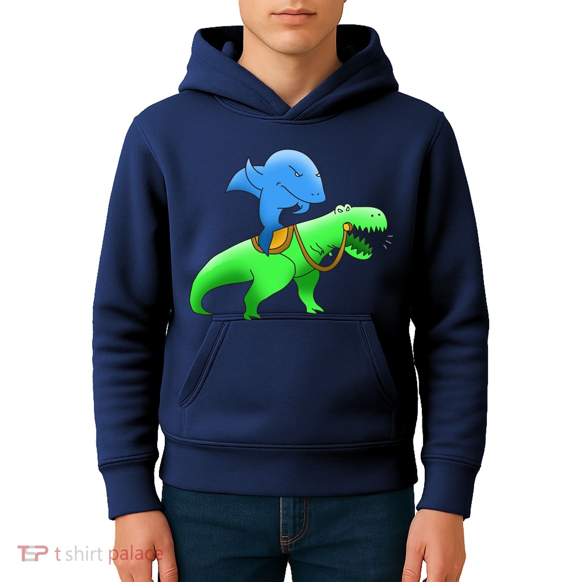 T-Rex Riding A Shark Kids Hoodie