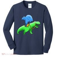 T-Rex Riding A Shark Kids Long Sleeve Shirt thumb 0