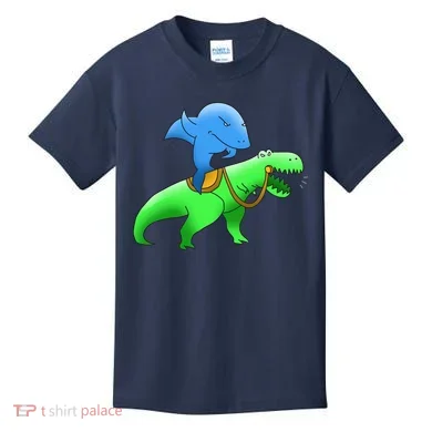 T-Rex Riding A Shark Kids T-Shirt