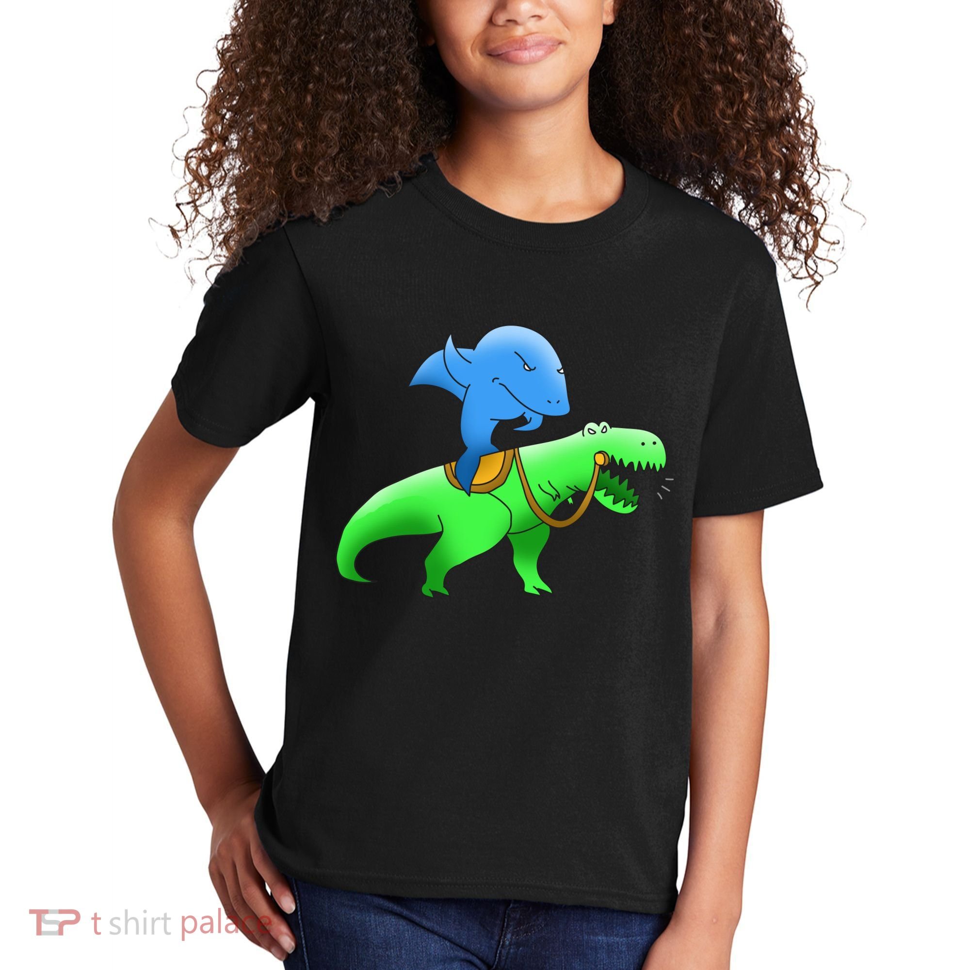 T-Rex Riding A Shark Kids T-Shirt