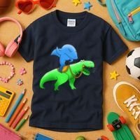 T-Rex Riding A Shark Kids T-Shirt thumb 3