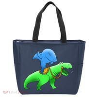 T-Rex Riding A Shark Tote Bag thumb 0