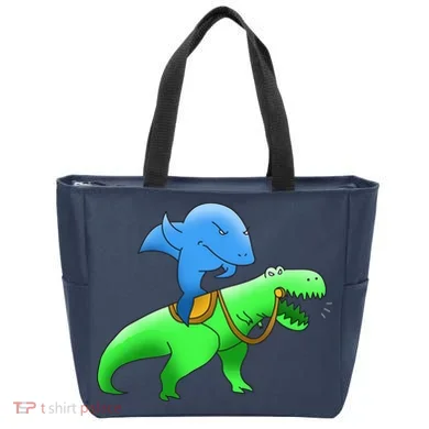 T-Rex Riding A Shark Tote Bag