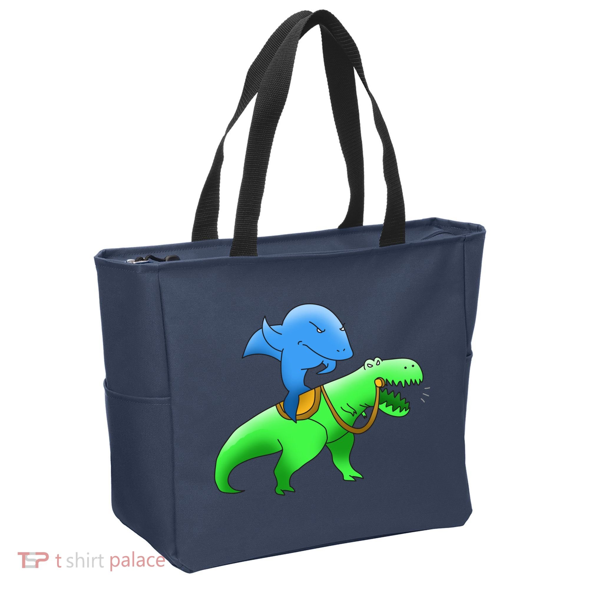 T-Rex Riding A Shark Tote Bag