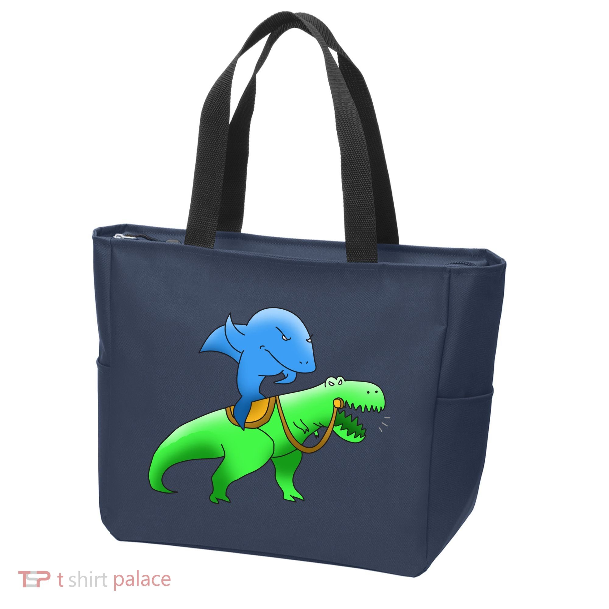 T-Rex Riding A Shark Tote Bag