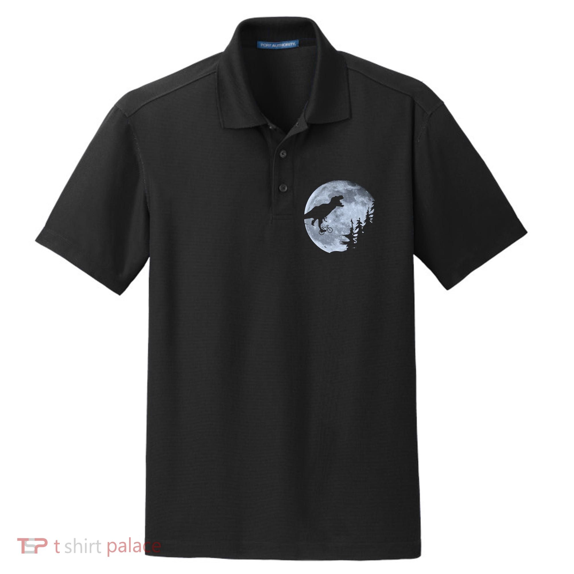 T-Rex Riding To The Moon  Dry Zone Grid Polo