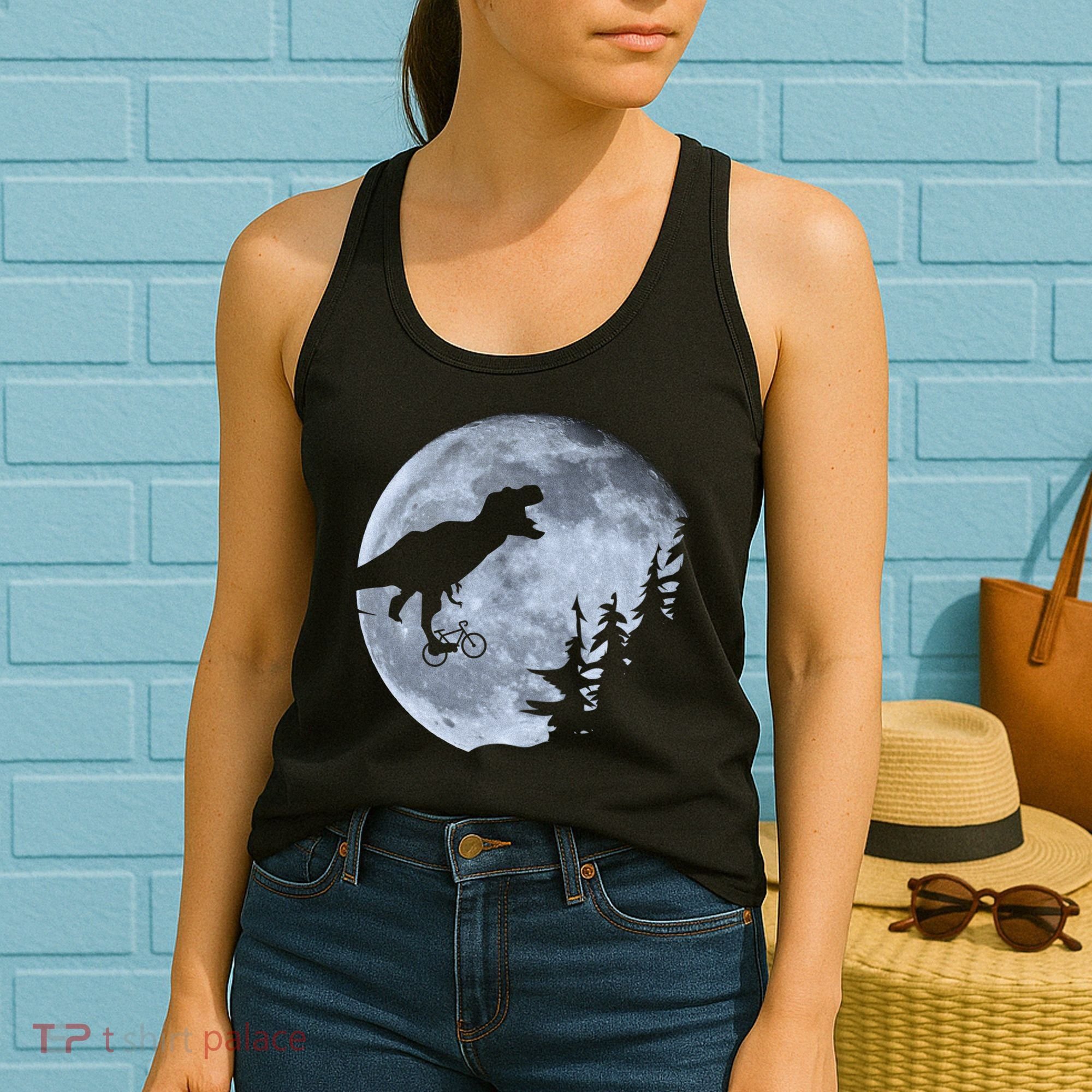 T-Rex Riding To The Moon  Women's Tank Top