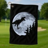 T-Rex Riding To The Moon  Golf Towel thumb 1