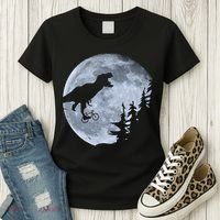 T-Rex Riding To The Moon  Women's T-Shirt thumb 3
