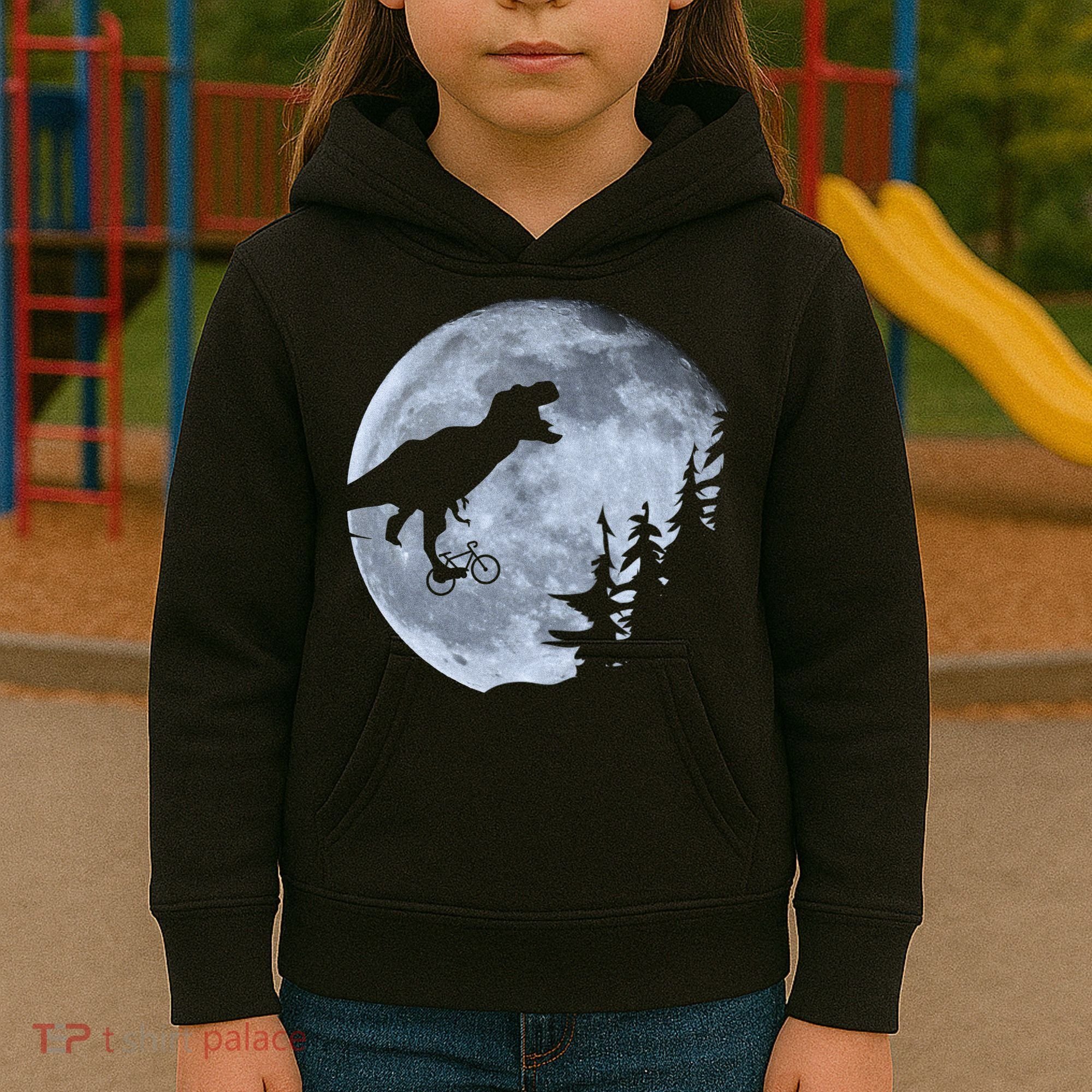 T-Rex Riding To The Moon  Kids Hoodie