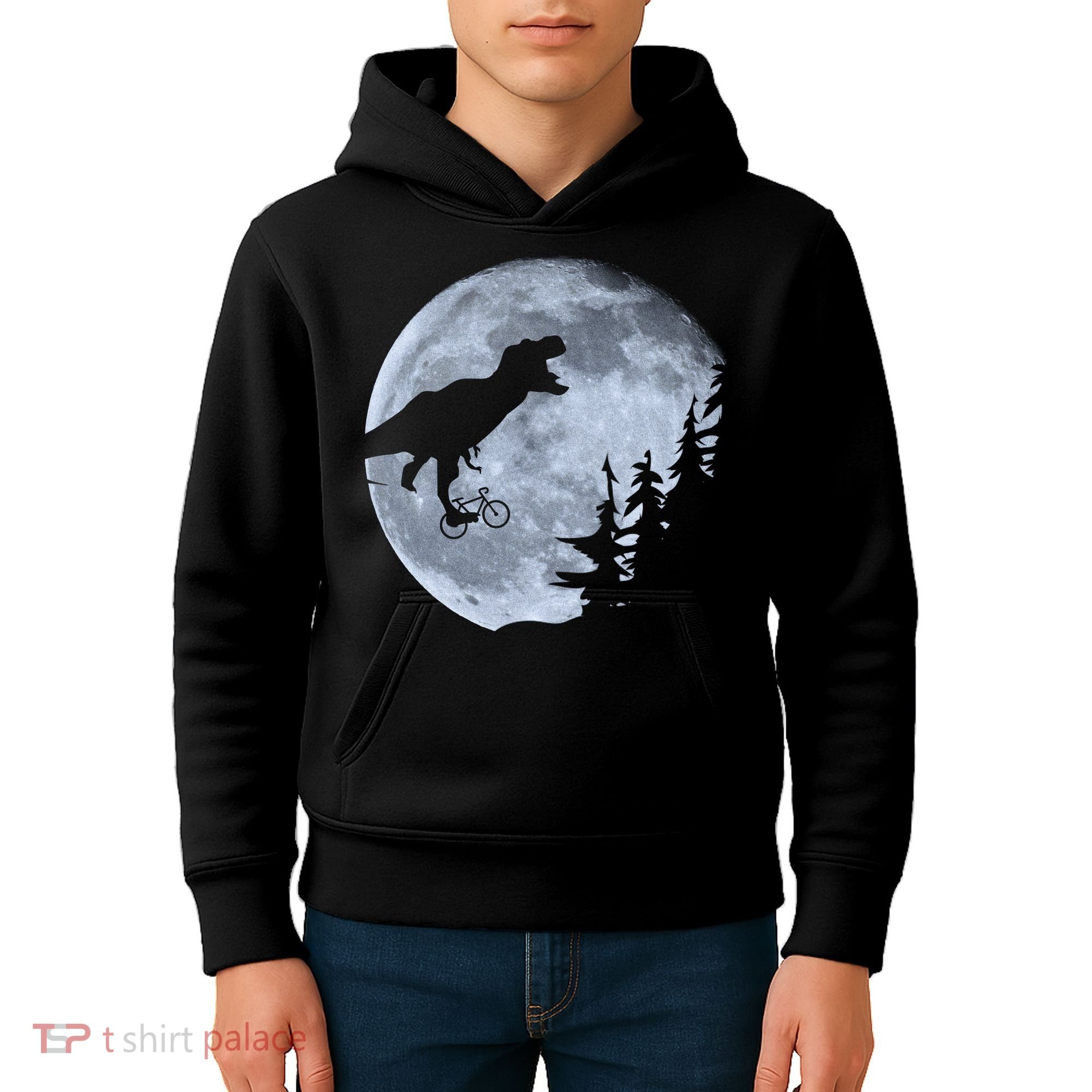 T-Rex Riding To The Moon  Kids Hoodie