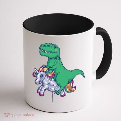 T-Rex Riding Unicorn Coffee Mug back