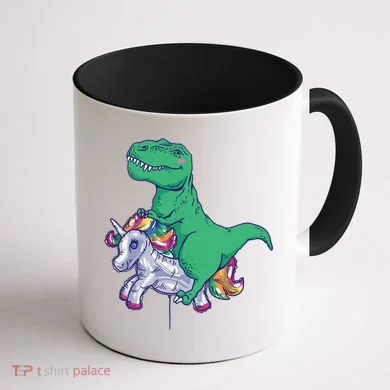T-Rex Riding Unicorn Coffee Mug back