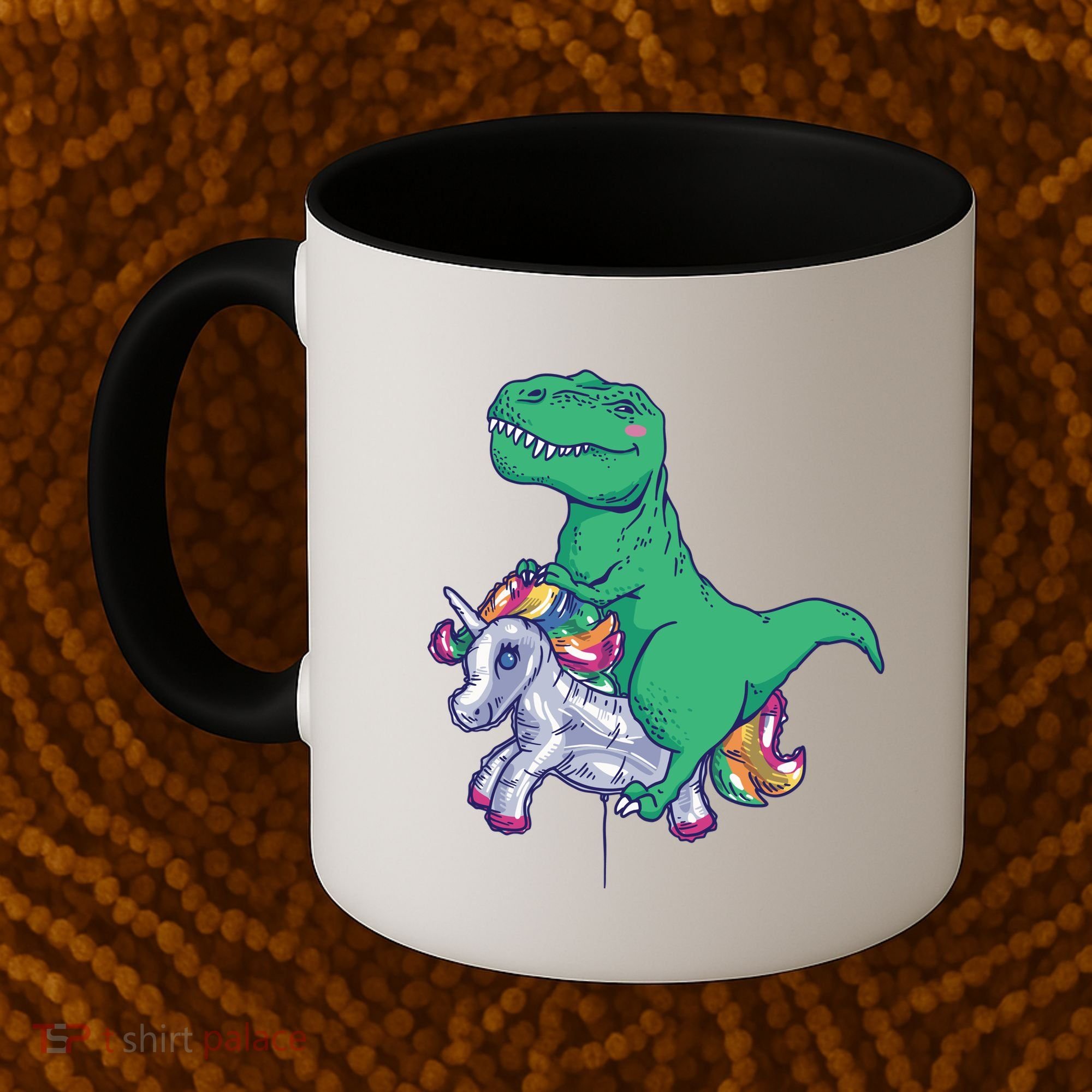 T-Rex Riding Unicorn Coffee Mug