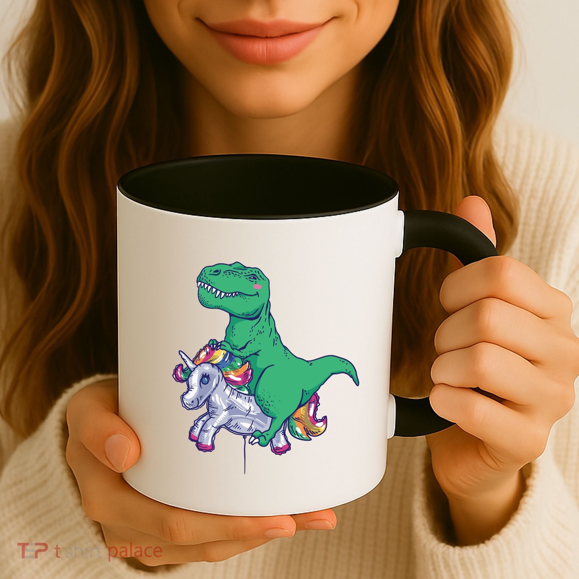 T-Rex Riding Unicorn Coffee Mug