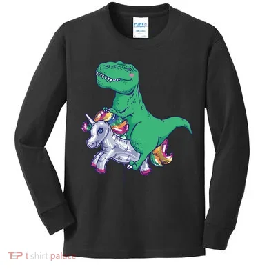 T-Rex Riding Unicorn Kids Long Sleeve Shirt