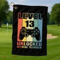 Teenager 13th Birthday Gift Level 13 Unlocked Golf Towel thumb 1