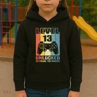 Teenager 13th Birthday Gift Level 13 Unlocked Kids Hoodie thumb 3