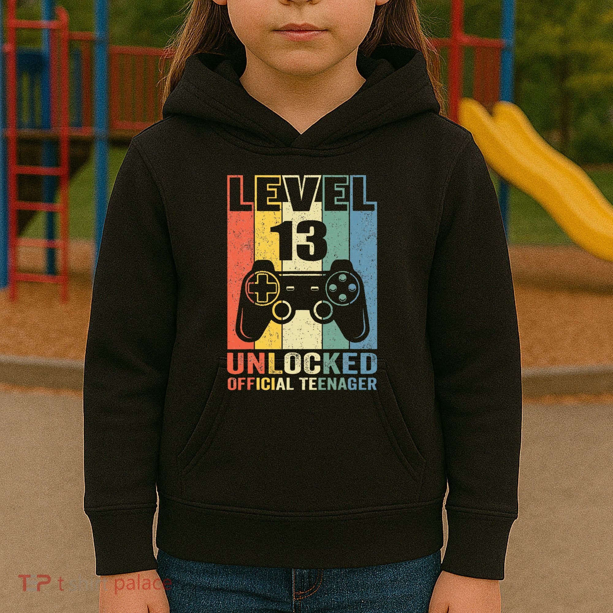 Teenager 13th Birthday Gift Level 13 Unlocked Kids Hoodie