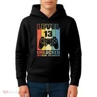 Teenager 13th Birthday Gift Level 13 Unlocked Kids Hoodie thumb 4