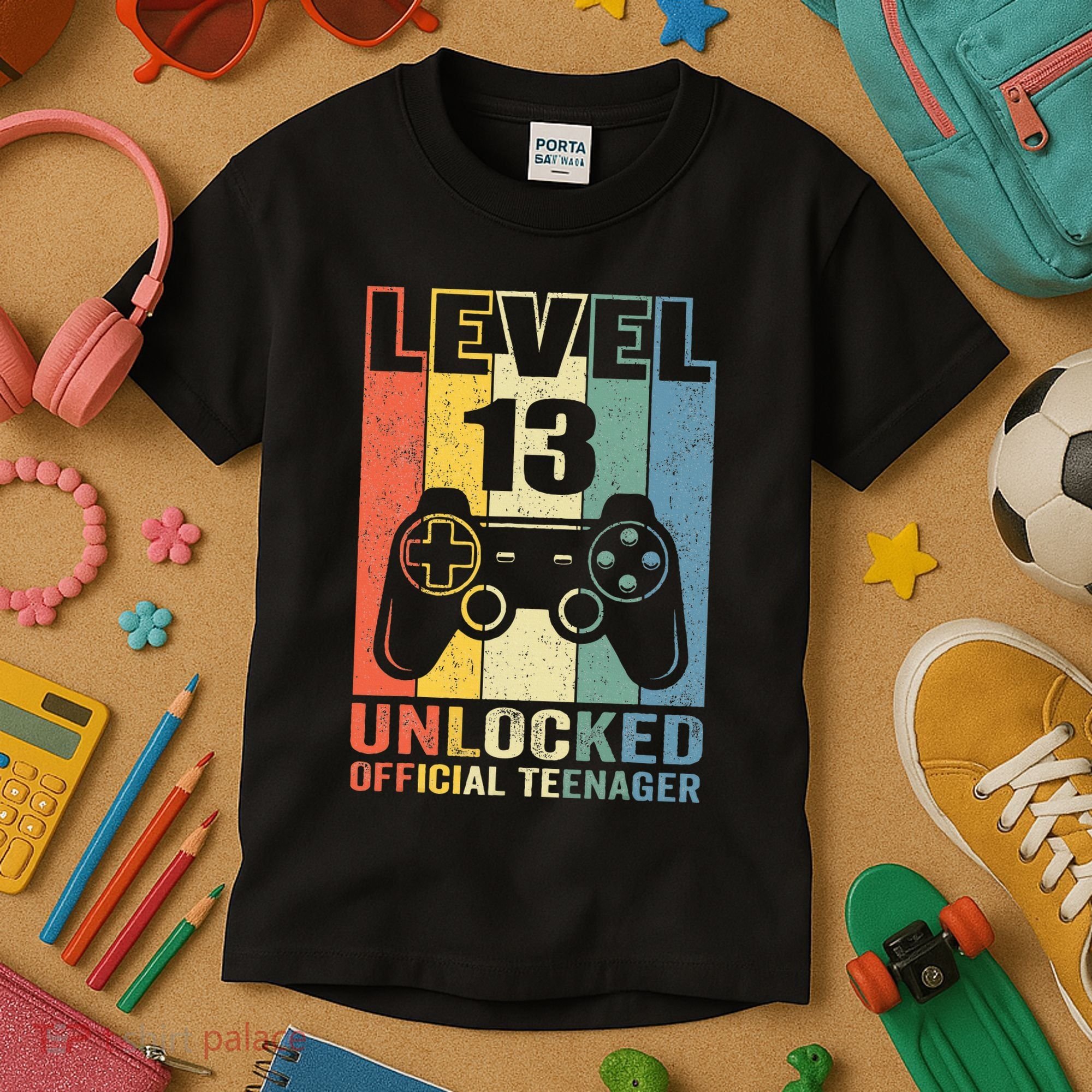 Teenager 13th Birthday Gift Level 13 Unlocked Kids T-Shirt
