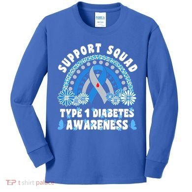 Type 1 Diabetes T1D Support Squad Kids Long Sleeve Shirt