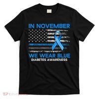 Type 1 Diabetes Awareness American US Flag Blue Ribbon Gifts T-Shirt thumb 0