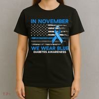 Type 1 Diabetes Awareness American US Flag Blue Ribbon Gifts T-Shirt thumb 4
