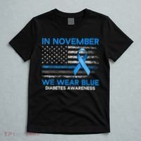 Type 1 Diabetes Awareness American US Flag Blue Ribbon Gifts T-Shirt thumb 5