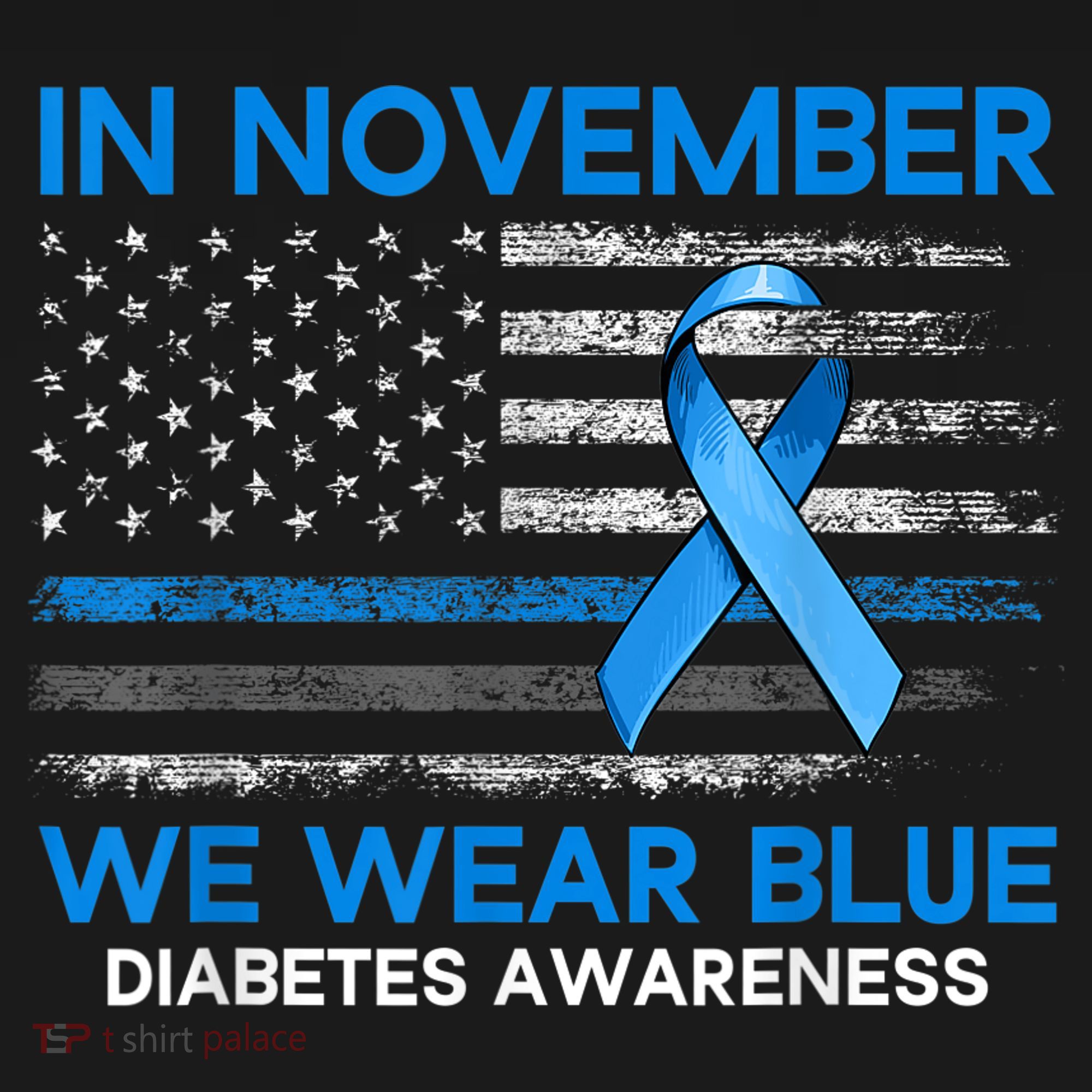 Type 1 Diabetes Awareness American US Flag Blue Ribbon Gifts T-Shirt