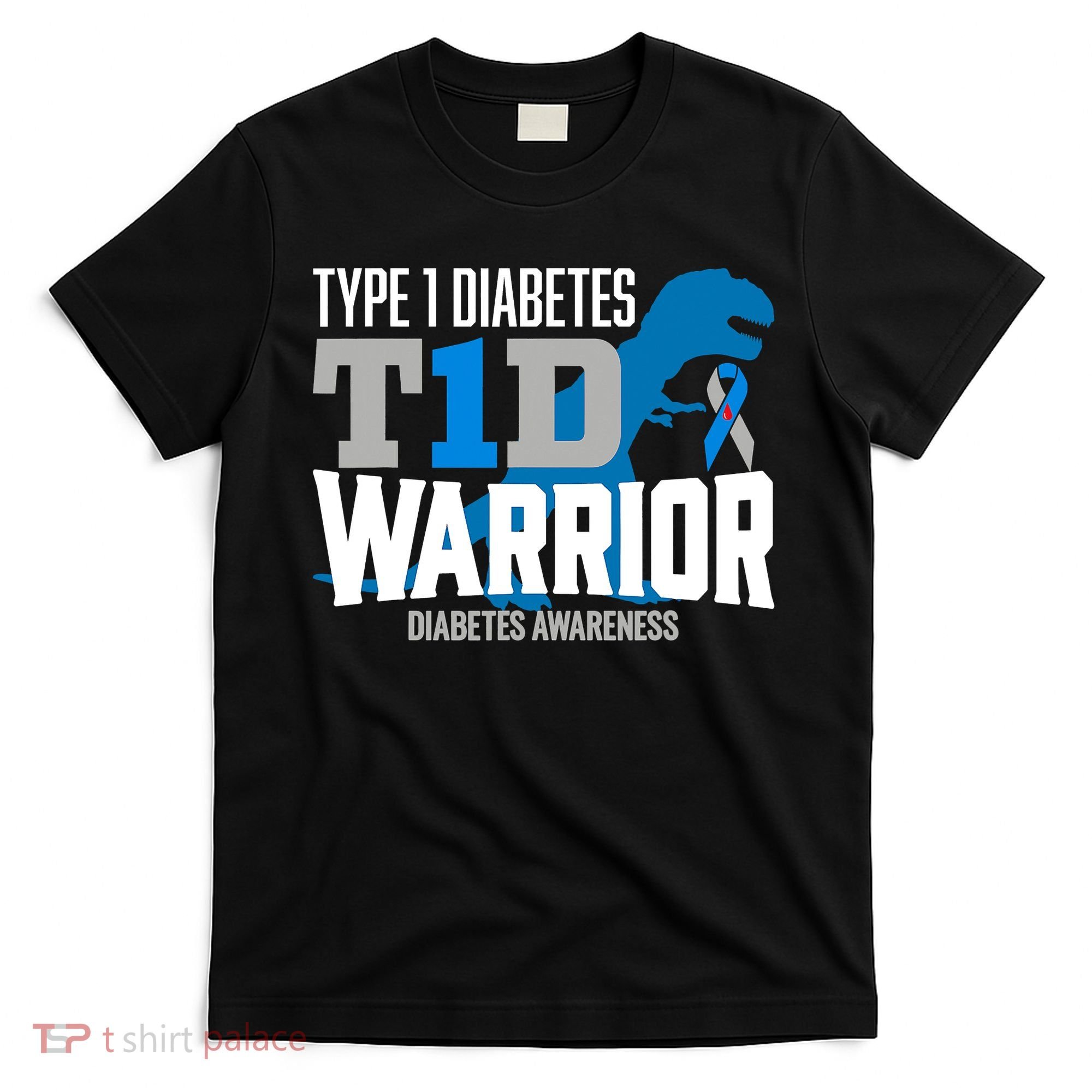 Type 1 Diabetes Awareness Ribbon T1D T Rex Dinosaur T-Shirt