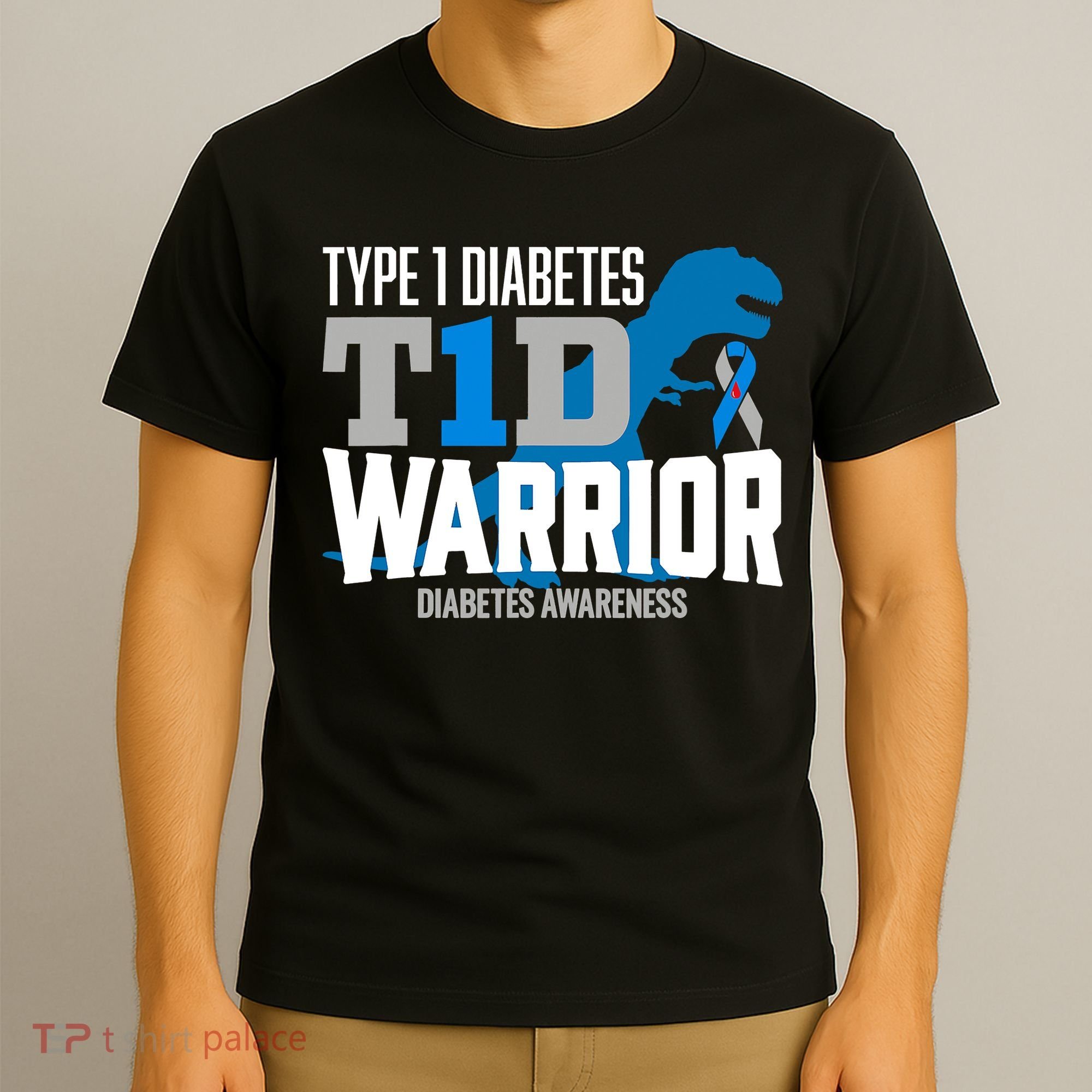 Type 1 Diabetes Awareness Ribbon T1D T Rex Dinosaur T-Shirt