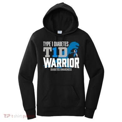 Type 1 Diabetes Awareness Ribbon T1D T Rex Dinosaur Women's Hoodie