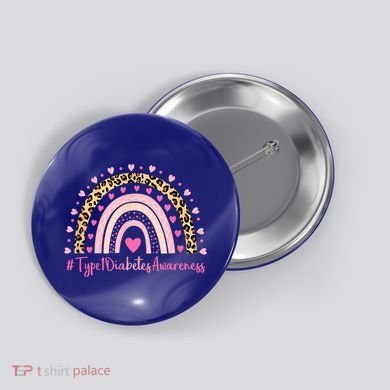 Type 1 Diabetes Awareness Pink Heart Leopard Rainbow Type 1 Funny Gift Button